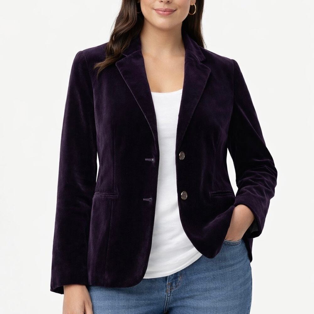 Theory Velvet Modal Cotton Blend Deep Purple Womens Blazer Sz 2 Timeless Classic